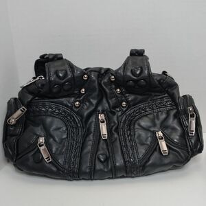 Black Quilted Vegan Leather Heart Accent Shoulder/Cross Body Bag10"X7"X5"